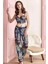 Lacivert Floral Desenli Büstiyerli Pijama Takımı 4152 2