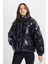 Loose Fit Rahat Kesim Kapüşonlu Siyah Şişme Mont 1