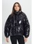 Loose Fit Rahat Kesim Kapüşonlu Siyah Şişme Mont 2