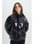 Loose Fit Rahat Kesim Kapüşonlu Siyah Şişme Mont 3