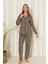 Mr 9507 Leopar Desenli Milan Yumuşak Likralı Kumaş Boydan Düğmeli Kadın Pijama Takımı 3
