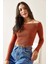 Kiremit Kayık Yaka Crop Kaşkorse Bluz 5YXK2-48293-16 2