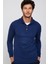 Erkek Slim Fit Dar Kesim Dik Yaka Düğmeli Lacivert Triko Kazak 2