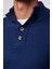 Erkek Slim Fit Dar Kesim Dik Yaka Düğmeli Lacivert Triko Kazak 4