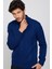 Erkek Slim Fit Dar Kesim Yumuşak Dokulu Desenli Dik Yaka Düğmeli Triko Saks Mavi Kazak 1