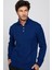 Erkek Slim Fit Dar Kesim Yumuşak Dokulu Desenli Dik Yaka Düğmeli Triko Saks Mavi Kazak 2