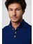 Erkek Slim Fit Dar Kesim Yumuşak Dokulu Desenli Dik Yaka Düğmeli Triko Saks Mavi Kazak 3