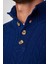 Erkek Slim Fit Dar Kesim Yumuşak Dokulu Desenli Dik Yaka Düğmeli Triko Saks Mavi Kazak 4