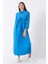 Mavi Beli Lastikli Gömlek Yaka Kuşaklı Tesettür Elbise 4593296.16 2