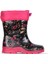 227 Siyah Çiçekli Termal Kürklü Kışlık Kız Çocuk Çizme Bot 1