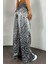 Leopar Desen Parlak Saten Pantolon Gri 3