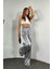 Leopar Desen Parlak Saten Pantolon Gri 5