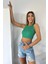 Lüks Kalite Fitilli Halter Yaka Crop Yeşil 5