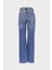 Orta Mavi Yüksek Bel Patı Fermuarlı Vintage Straight Fit Jean Pantolon C 4931-008 2