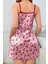 Pembe Love Yazılı Kiraz Desenli Askılı Mini Gecelik 4