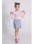 Kız Çocuk Uzun Kollu Kaşkorse Pamuklu Sweatshirt Kot Şort Etek Alt-Üst Takım 1