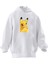 Unisex Premium Pamuk Beyaz Cama Yapışık Pikachu Baskılı 3 Iplik Kapüşonlu Sweatshirt 1