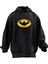 Unisex Premium Pamuk Siyah Kaslı Batman Baskılı 3 Iplik Kapüşonlu Sweatshirt 1