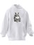 Unisex Premium Pamuk Beyaz Kedi Kurukafa Baskılı 3 Iplik Kapüşonlu Sweatshirt 1