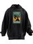 Unisex Premium Pamuk Siyah Gitar Çalan Kedi Baskılı 3 Iplik Kapüşonlu Sweatshirt 1