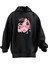 Unisex Premium Pamuk Siyah Pembe Gözlüklü Anime Baskılı 3 Iplik Kapüşonlu Sweatshirt 1