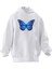 Unisex Premium Pamuk Beyaz Blue Butterfly Baskılı 3 Iplik Kapüşonlu Sweatshirt 1
