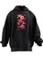 Unisex Premium Pamuk Siyah Pembe Kırmızı Çiçek Resim Baskılı 3 Iplik Kapüşonlu Sweatshirt 1