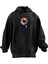 Unisex Premium Pamuk Siyah Çiçek Renkli Baskılı 3 Iplik Kapüşonlu Sweatshirt 1