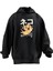 Unisex Premium Pamuk Siyah Japon Kedicik Baskılı 3 Iplik Kapüşonlu Sweatshirt 1