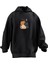 Unisex Premium Pamuk Siyah Huzurlu Üç Kedi Baskılı 3 Iplik Kapüşonlu Sweatshirt 1
