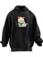 Unisex Premium Pamuk Siyah Beyzball Kedi Baskılı 3 Iplik Kapüşonlu Sweatshirt 1