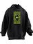 Unisex Premium Pamuk Siyah Yeşil Çizgili Karakter Baskılı 3 Iplik Kapüşonlu Sweatshirt 1