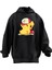 Unisex Premium Pamuk Siyah Şapkalı Pikachu Baskılı 3 Iplik Kapüşonlu Sweatshirt 1