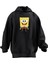 Unisex Premium Pamuk Siyah Sünger Bob Gülücük Baskılı 3 Iplik Kapüşonlu Sweatshirt 1