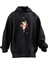 Unisex Premium Pamuk Siyah Yarım Yüz Kedi Baskılı 3 Iplik Kapüşonlu Sweatshirt 1