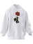 Unisex Premium Pamuk Beyaz Kırmızı Gül Resim Baskılı 3 Iplik Kapüşonlu Sweatshirt 1