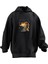 Unisex Premium Pamuk Siyah Japon Kedi Sırıtkan Baskılı 3 Iplik Kapüşonlu Sweatshirt 1