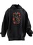 Unisex Premium Pamuk Siyah Çiçekli Kedi Baskılı 3 Iplik Kapüşonlu Sweatshirt 1