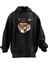 Unisex Premium Pamuk Siyah Bandanalı Tiger Baskılı 3 Iplik Kapüşonlu Sweatshirt 1