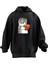 Unisex Premium Pamuk Siyah Çilekli Yavru Kedi Baskılı 3 Iplik Kapüşonlu Sweatshirt 1