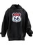 Unisex Premium Pamuk Siyah ROUTE66 Baskılı 3 Iplik Kapüşonlu Sweatshirt 1