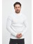 Erkek Beyaz Regular Fit Yarım Balıkçı Yaka Fitilli Triko Kazak RF0447 1