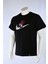 Unisex Siyah Bisiklet Yaka Loose Fit Akaza Anime Nakış Baskılı Pamuklu Tshirt 3