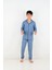 Erkek Çocuk Uzun Kollu %100 Pamuklu Düğmeli Pijama Takımı Mini Kare 3