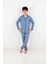 Erkek Çocuk Uzun Kollu %100 Pamuklu Düğmeli Pijama Takımı Mini Kare 3