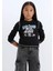 Kız Çocuk Cropped Fit Bisiklet Yaka Baskılı Fitilli Kaşkorse Uzun Kollu Tişört D3430A824WN 3