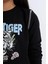 Kız Çocuk Cropped Fit Bisiklet Yaka Baskılı Fitilli Kaşkorse Uzun Kollu Tişört D3430A824WN 5