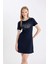 Coool Bodycon Vücuda Oturan Bisiklet Yaka Baskılı Fitilli Kaşkorse Kısa Kollu Mini Siyah Elbise D4502AX24AU 5