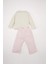 Kız Bebek Pijama Takımı Dokuma Twill Bisiklet Yaka Uzun Kollu Üst Çizgili Alt D5382A524WN 4