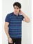 Erkek Yakalı Slim Fit Pike Çizgili T-Shirt - Mavi 1